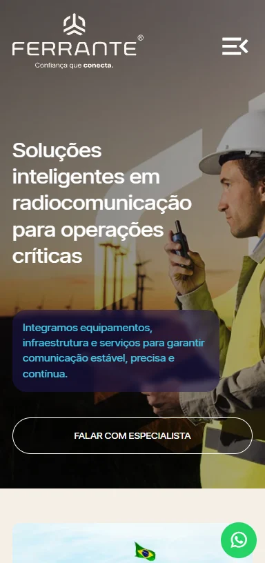 Versão mobile do site desenvolvido pela W3M para o Grupo Ferrante, radiocomunicação para operações críticas
